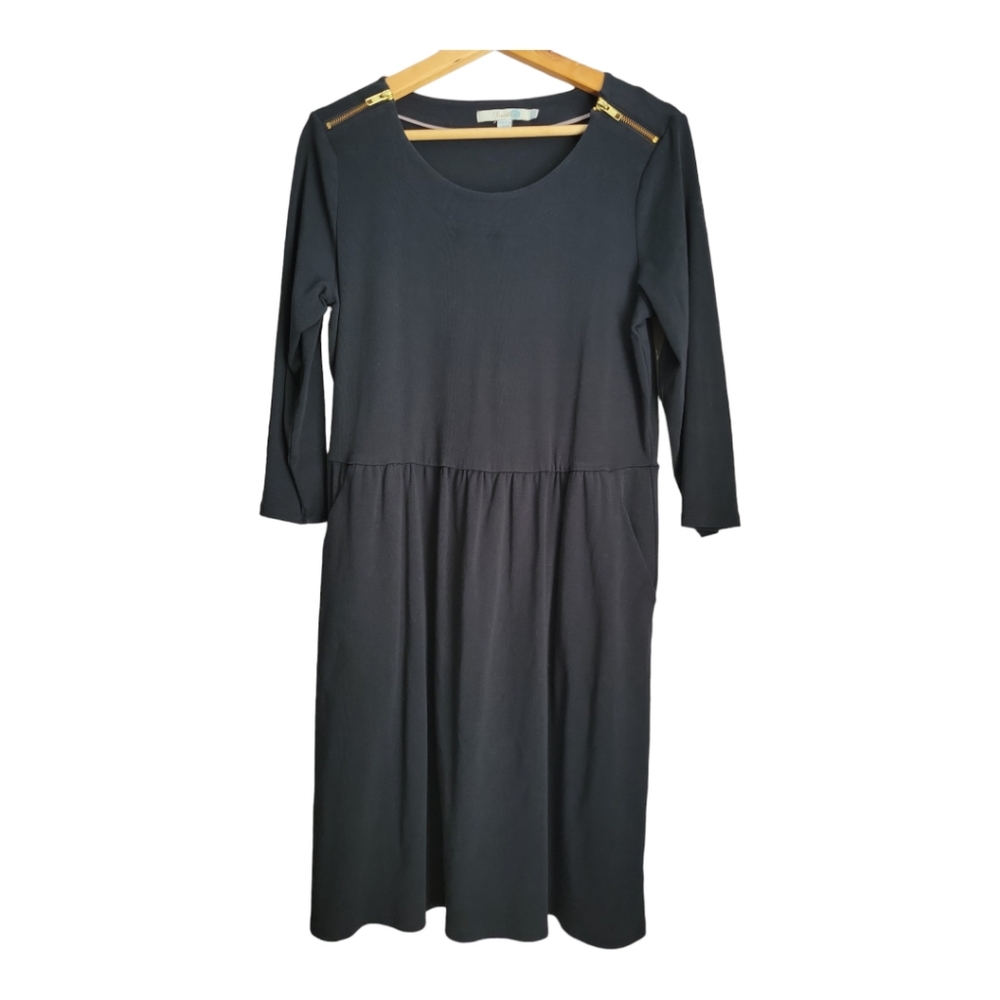 Boden Janie Day Dress Shoulder Zip A-Line Black Knee Length Dress Size 14L